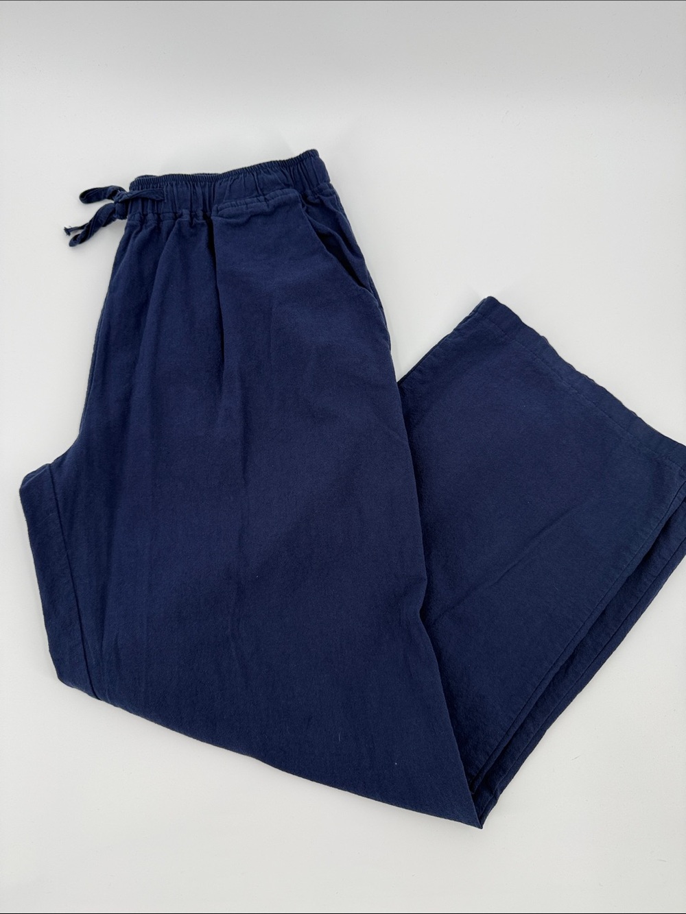 Cotton Wide Leg Drawstring Pants in Navy